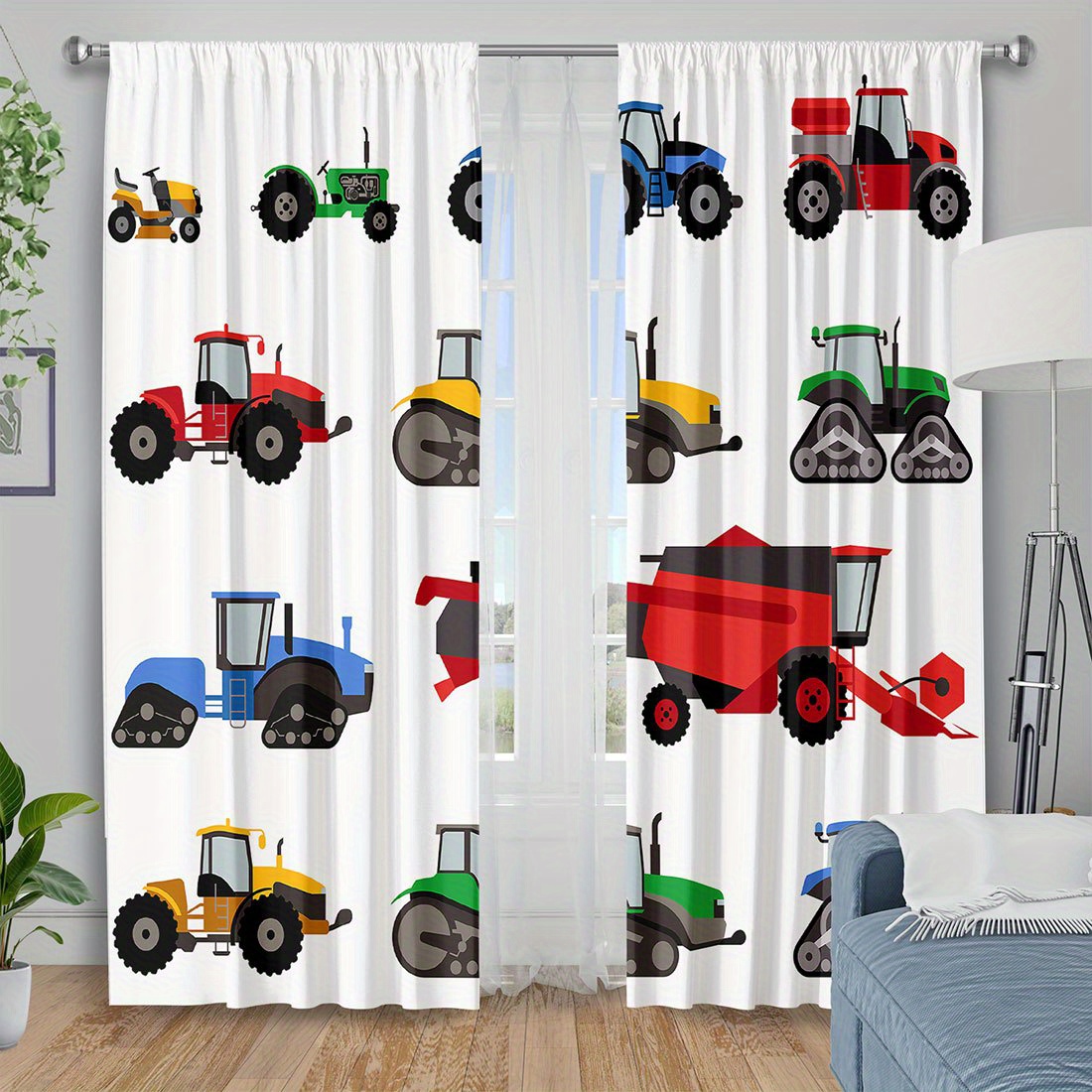 Agriculture Farming For Kids - Karikatür Traktör Perdesi Renkli Tarım Makineleri